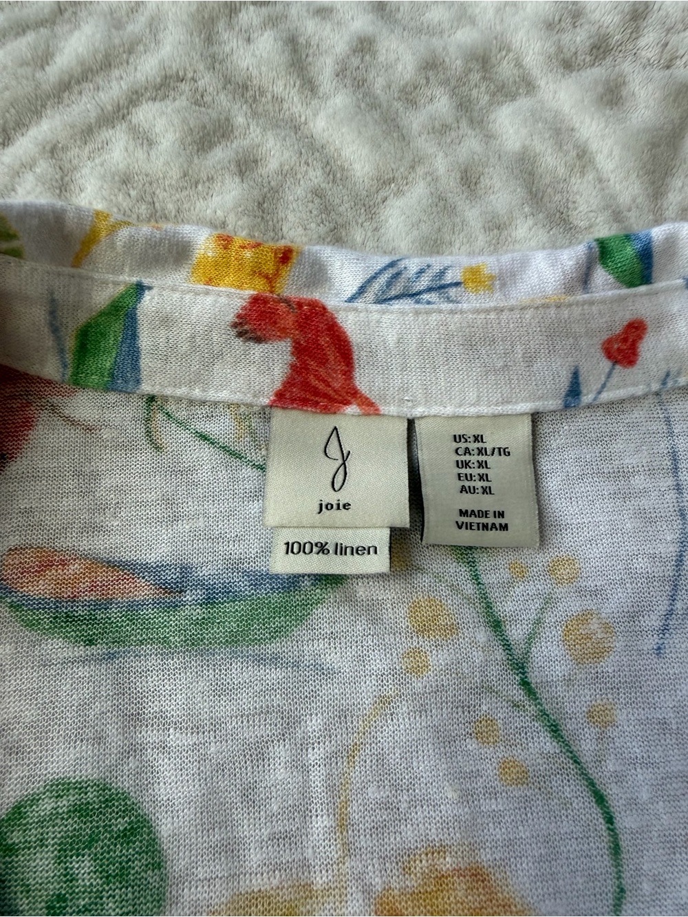 Joie Women’s XL 100% Linen Floral Bird Print Sleeveless Collared Top Coastal - Picture 5 of 8